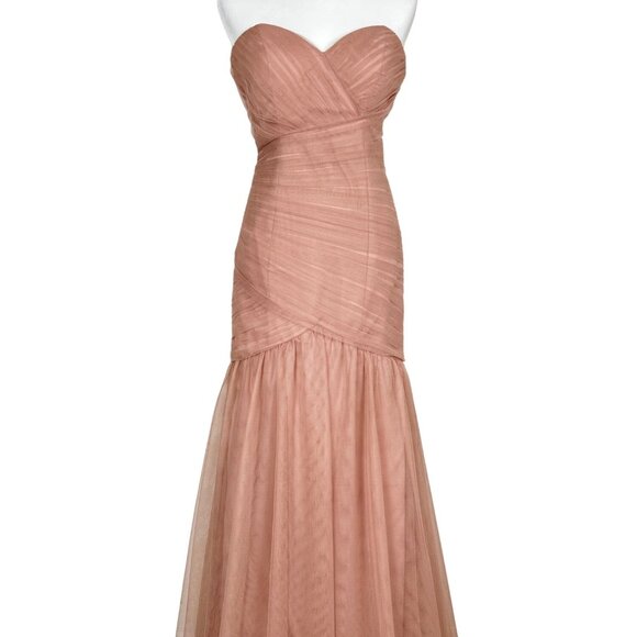 Bari Jay Dusty Rose Strapless Ruched Tulle Bridesmaid Dress Size 10 - Picture 1 of 13